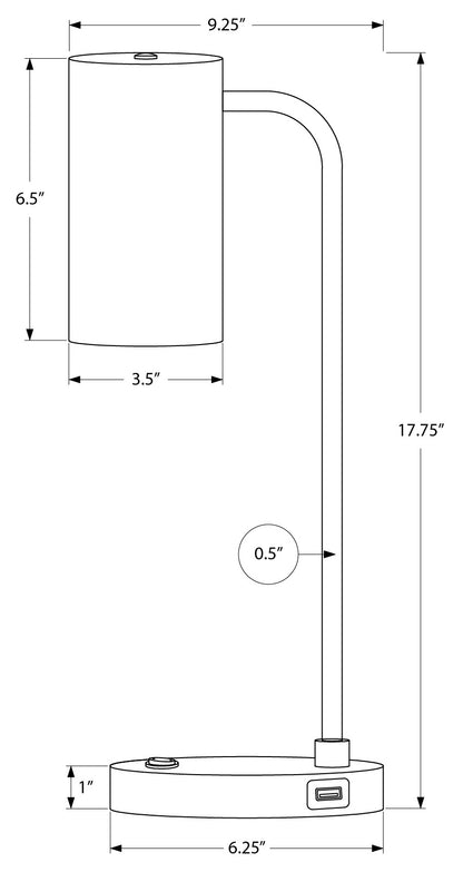 LIGHTING - 18"H DESK/TABLE LAMP GREY METAL / GREY SHADE / USB