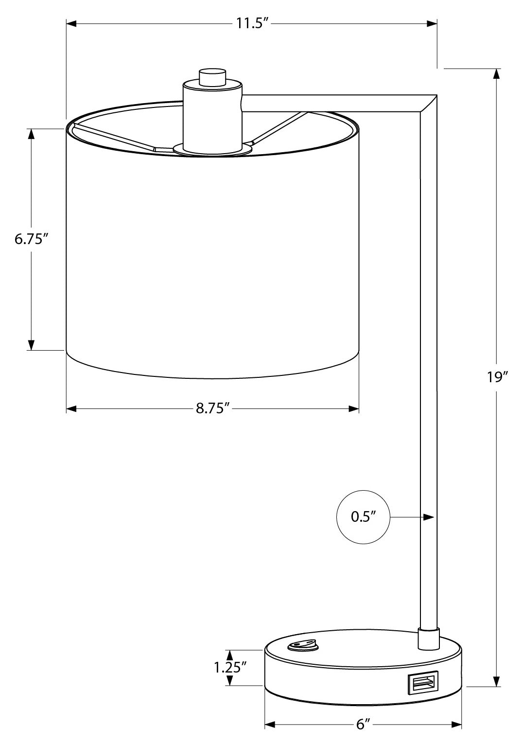 LIGHTING - 19"H TABLE LAMP BLACK METAL / IVORY SHADE /USB