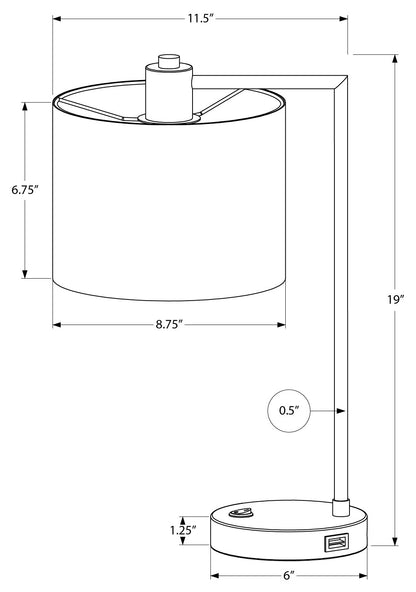 LIGHTING - 19"H TABLE LAMP BLACK METAL / IVORY SHADE /USB