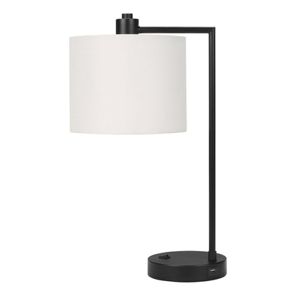 LIGHTING - 19"H TABLE LAMP BLACK METAL / IVORY SHADE /USB