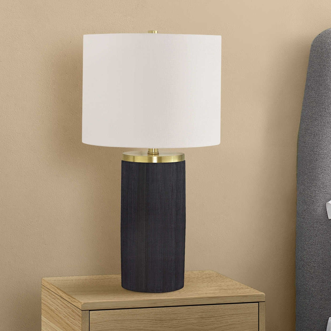 LIGHTING - 24"H TABLE LAMP BLACK CONCRETE / IVORY SHADE