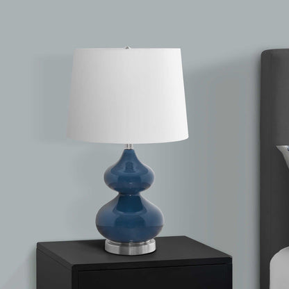 LIGHTING - 24"H TABLE LAMP BLUE GLASS / IVORY SHADE