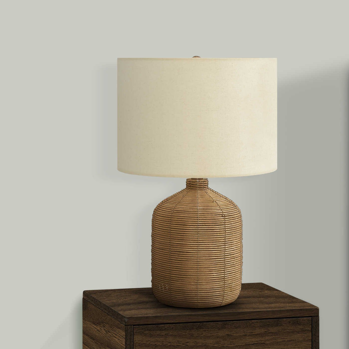 LIGHTING - 23"H TABLE LAMP BROWN RATTAN / BEIGE SHADE