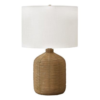 LIGHTING - 23"H TABLE LAMP BROWN RATTAN / BEIGE SHADE