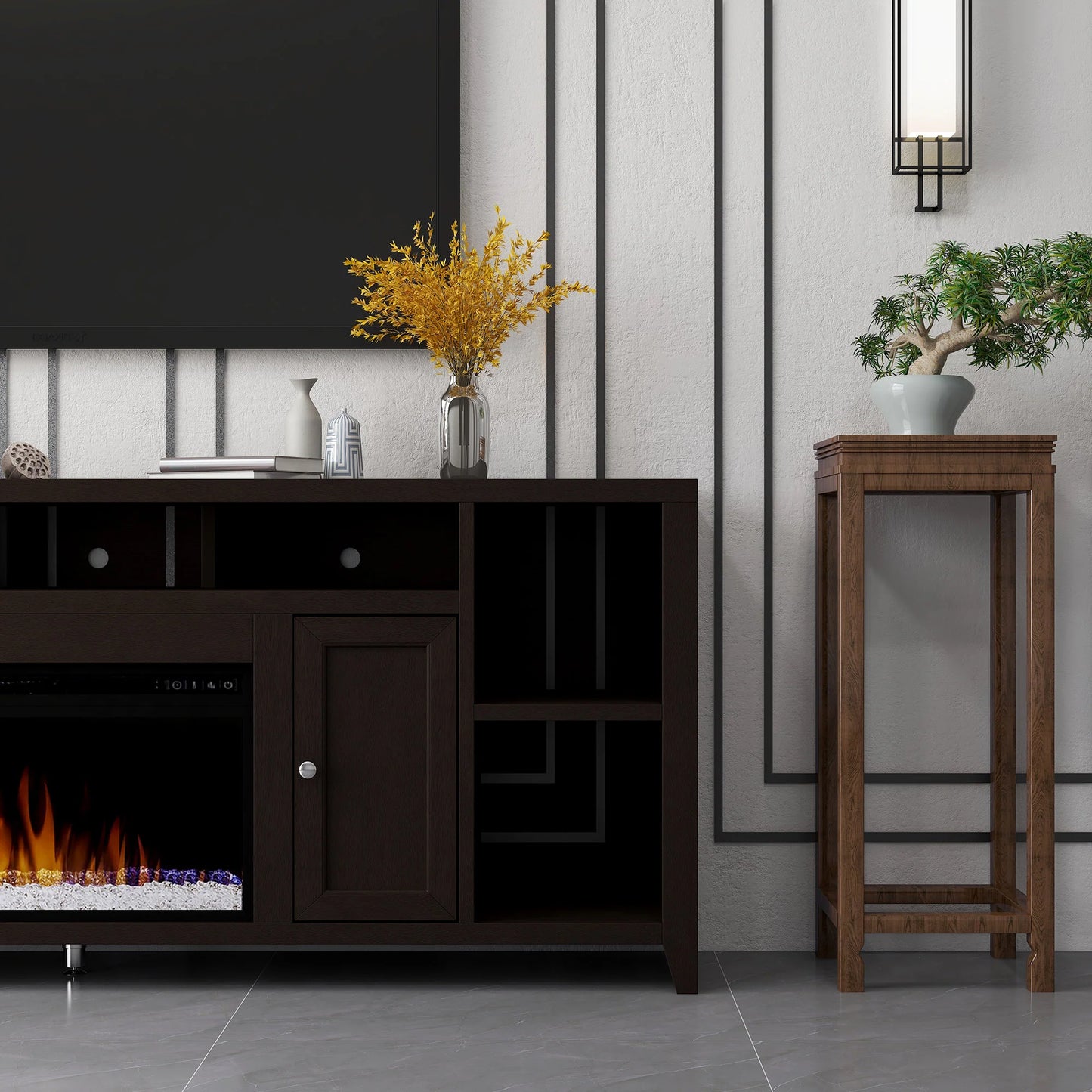 Urban Loft 84" Fireplace TV Stand. Dark Mocha