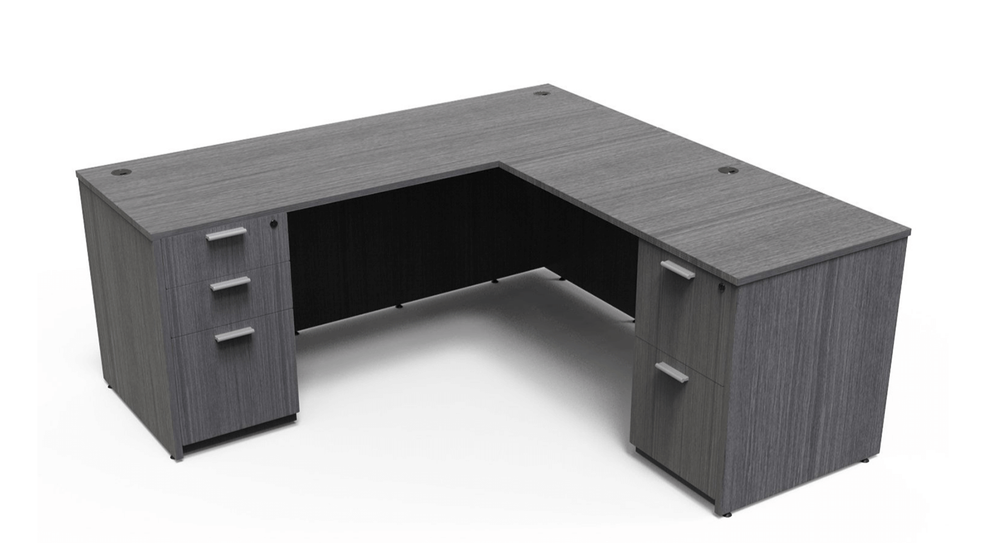 Kai Reversible L-Desk with Double Full Pedestals.  Five Color Choices 66x72