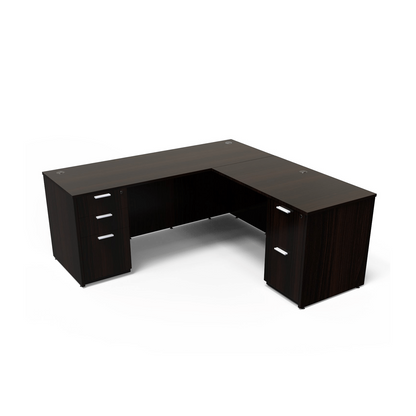 Kai Reversible L-Desk with Double Full Pedestals. Five Color Choices 66x78