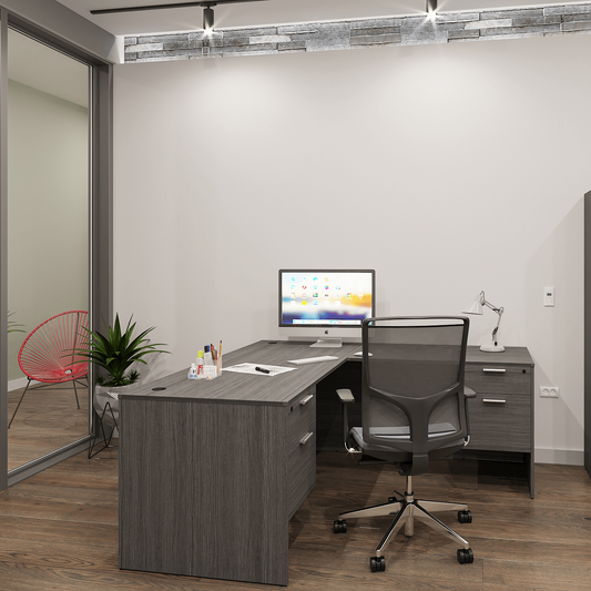 Kai Reversible L-Desk with Double Suspended Pedestals (71x84)