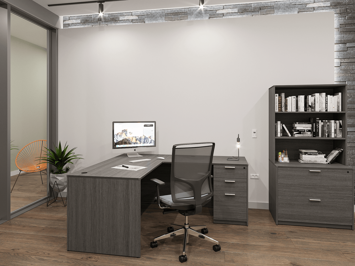 Kai Reversible L-Desk with Single Full Pedestal (71x72)