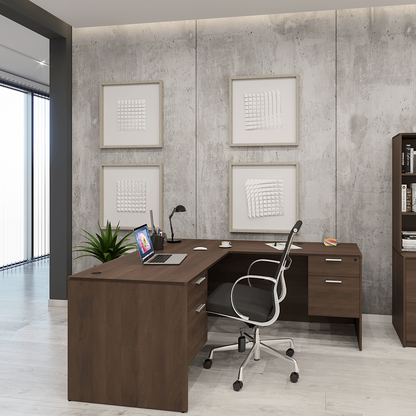 Kai Reversible L-Desk with Double Suspended Pedestals (66x78)