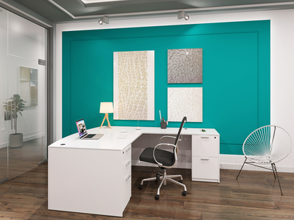 Kai Reversible L-Desk with Double Full Pedestals. Five Color Choices 66x78