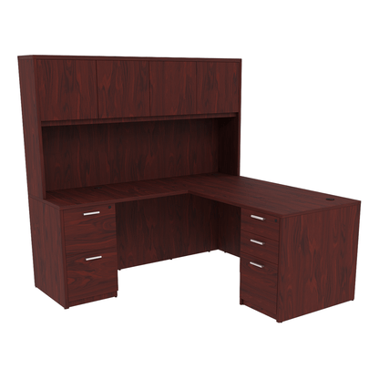 Kai Reversible L-Desk with Double Full Pedestals with 4 Door Wood Hutch (71x84)