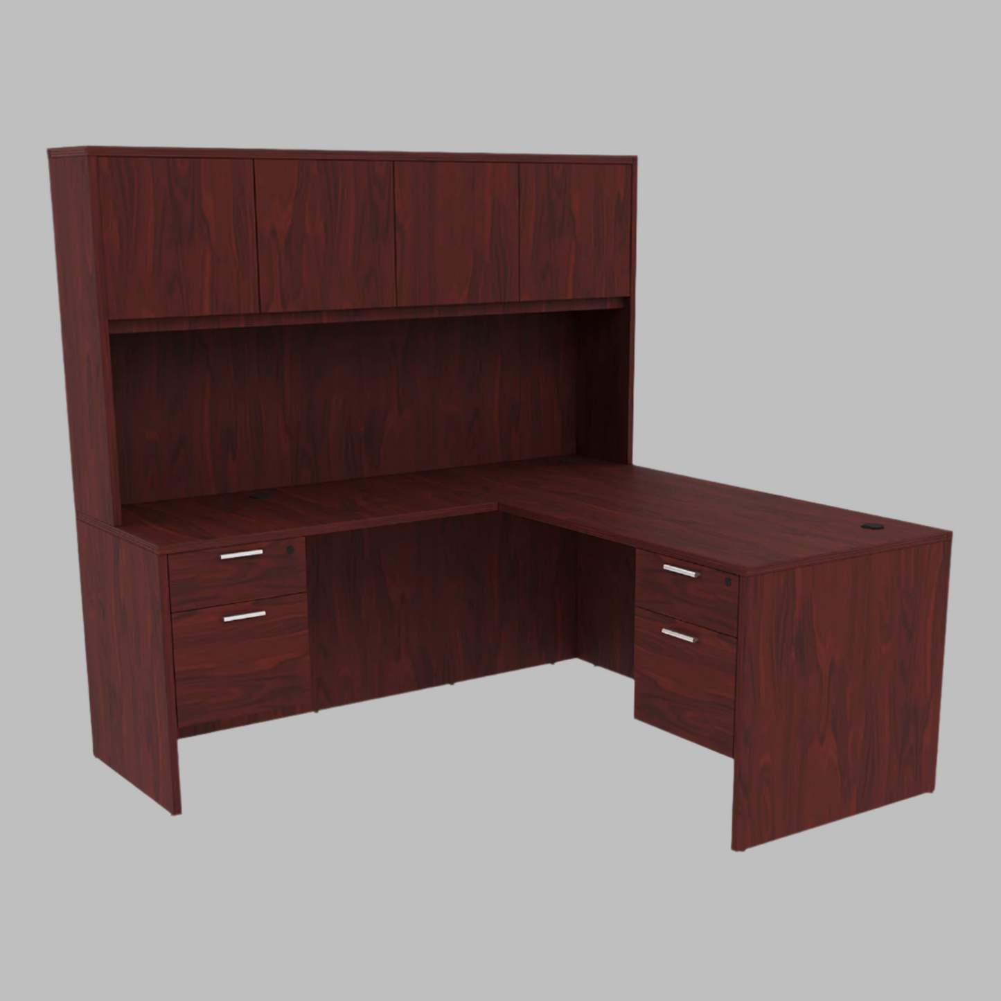 i5 Industries Kai Collection  Reversible L Shaped Desk with Double Suspended Pedestals with 4 Door Wood Hutch (71x84)