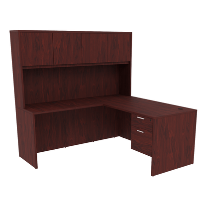 Kai Reversible L-Desk with Single Suspended Pedestal with 4 Door Wood Hutch (71x84)