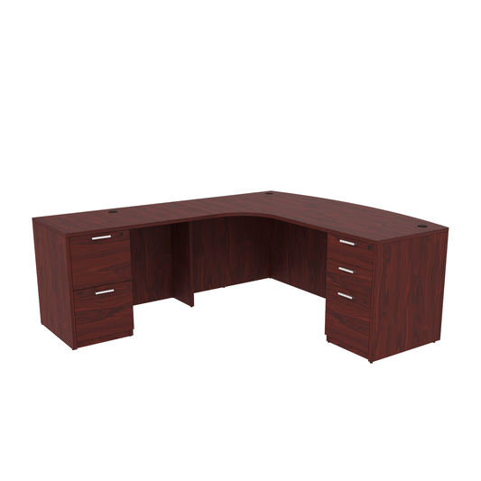 Left Handed L Shaped Extended Bow Front Desk with Double Full Pedestals, 71" x 90"