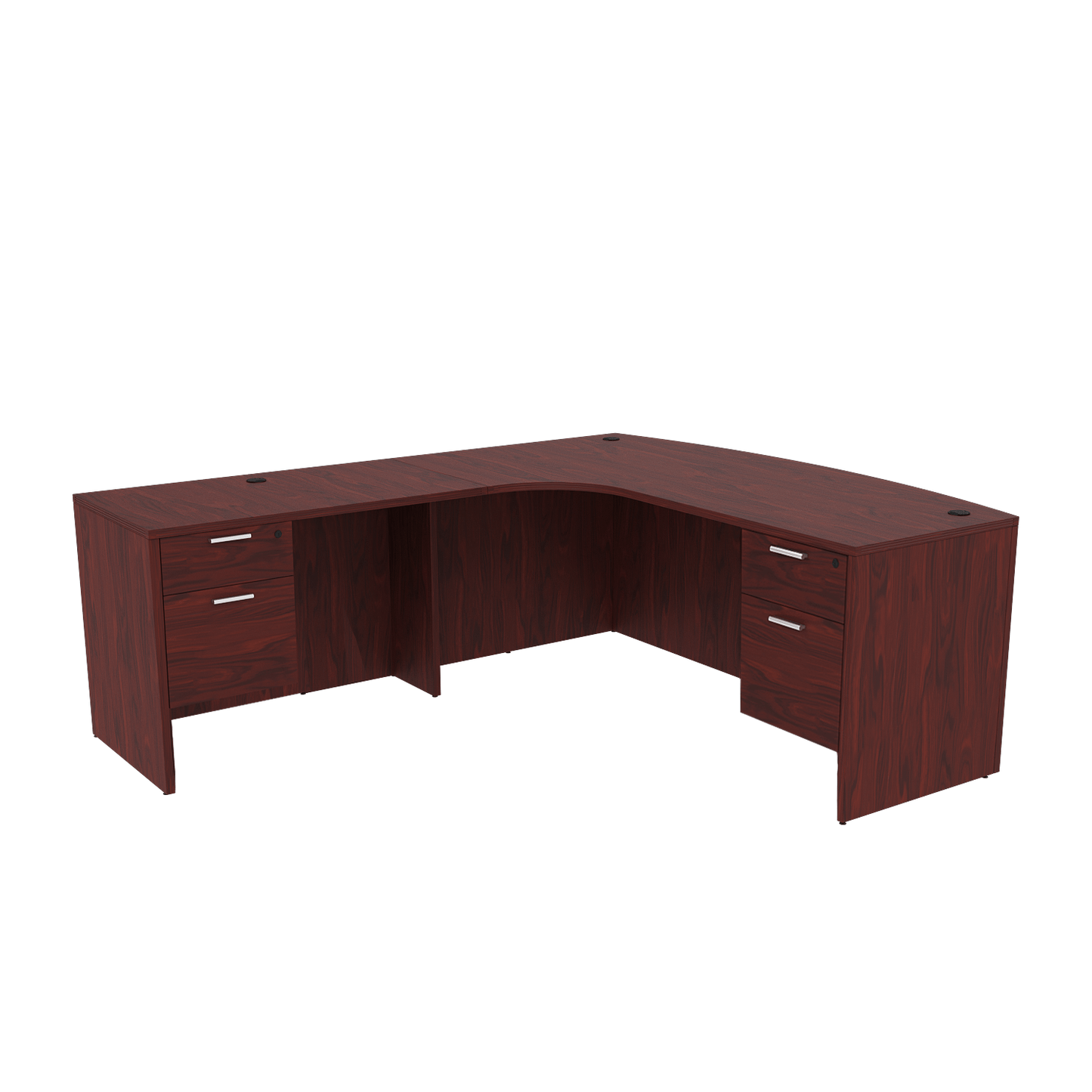 Left-Handed Extended Corner Bow Front L-Desk with Double Suspended Pedestals (71x90)