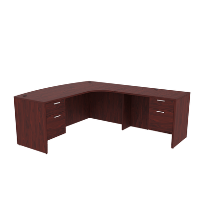 i5 Industries Kai L Shaped Right-Handed Extended Bow Front Desk with Double Suspended Pedestals, 71″ x 90″