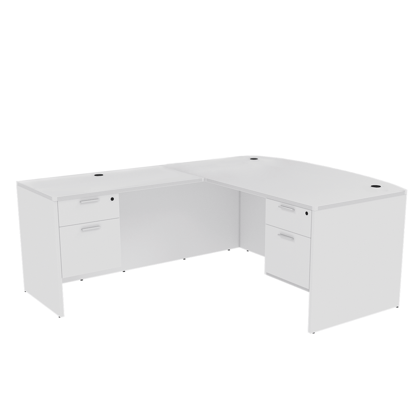 i5 Industries Kai Collection Bow Front L Shaped Office Desk. Double Suspended Pedestals. Five Color Choices 71x78