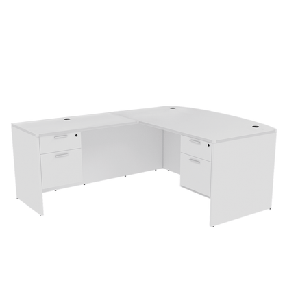 i5 Industries Kai Collection Bow Front L Shaped Office Desk. Double Suspended Pedestals. Five Color Choices 71x78