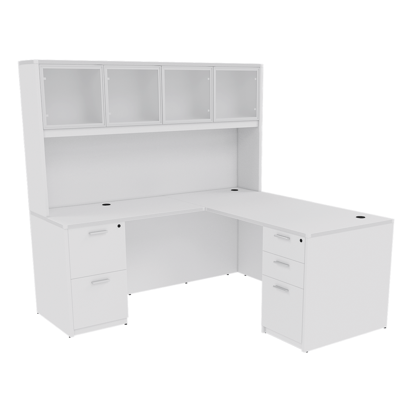 Kai Reversible L-Desk with Double Full Pedestals with 4 Door Glass Hutch (71x84)