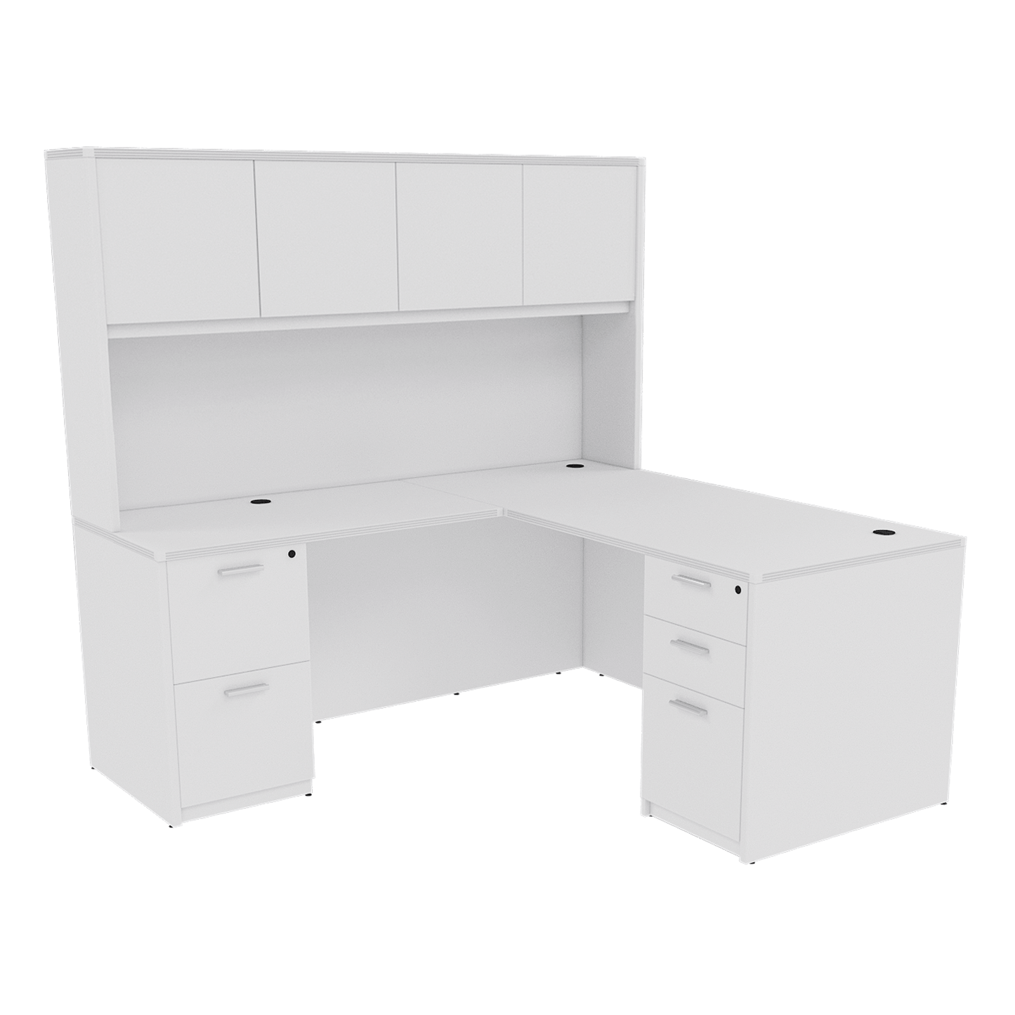 Kai Reversible L-Desk with Double Full Pedestals with 4 Door Wood Hutch (71x84)