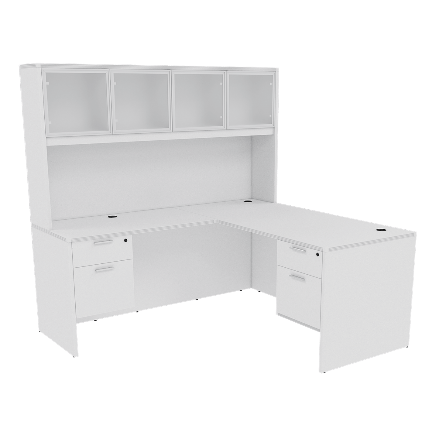 Kai Reversible L-Desk with Double Suspended Pedestals with 4 Door Glass Hutch (66x78)