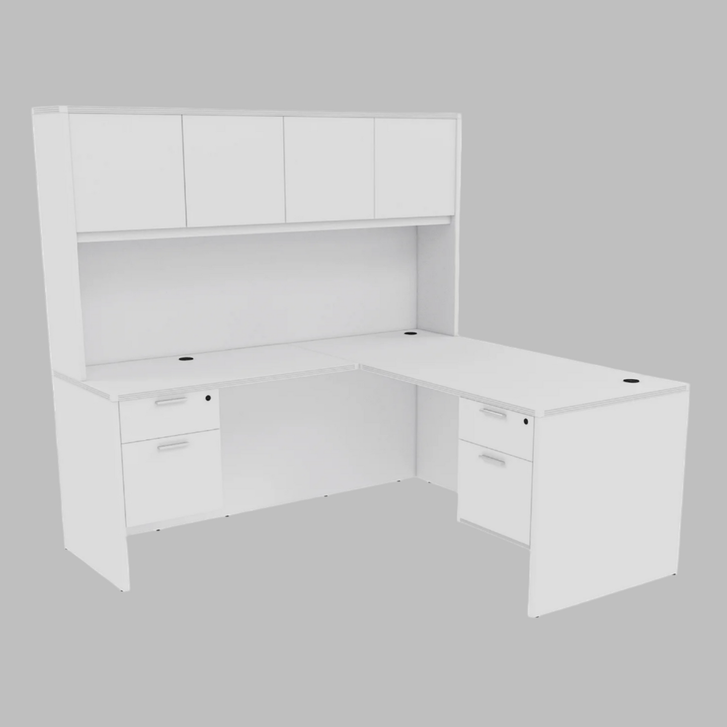 Kai Reversible L-Desk with Double Suspended Pedestals with 4 Door Glass Hutch (71x84)