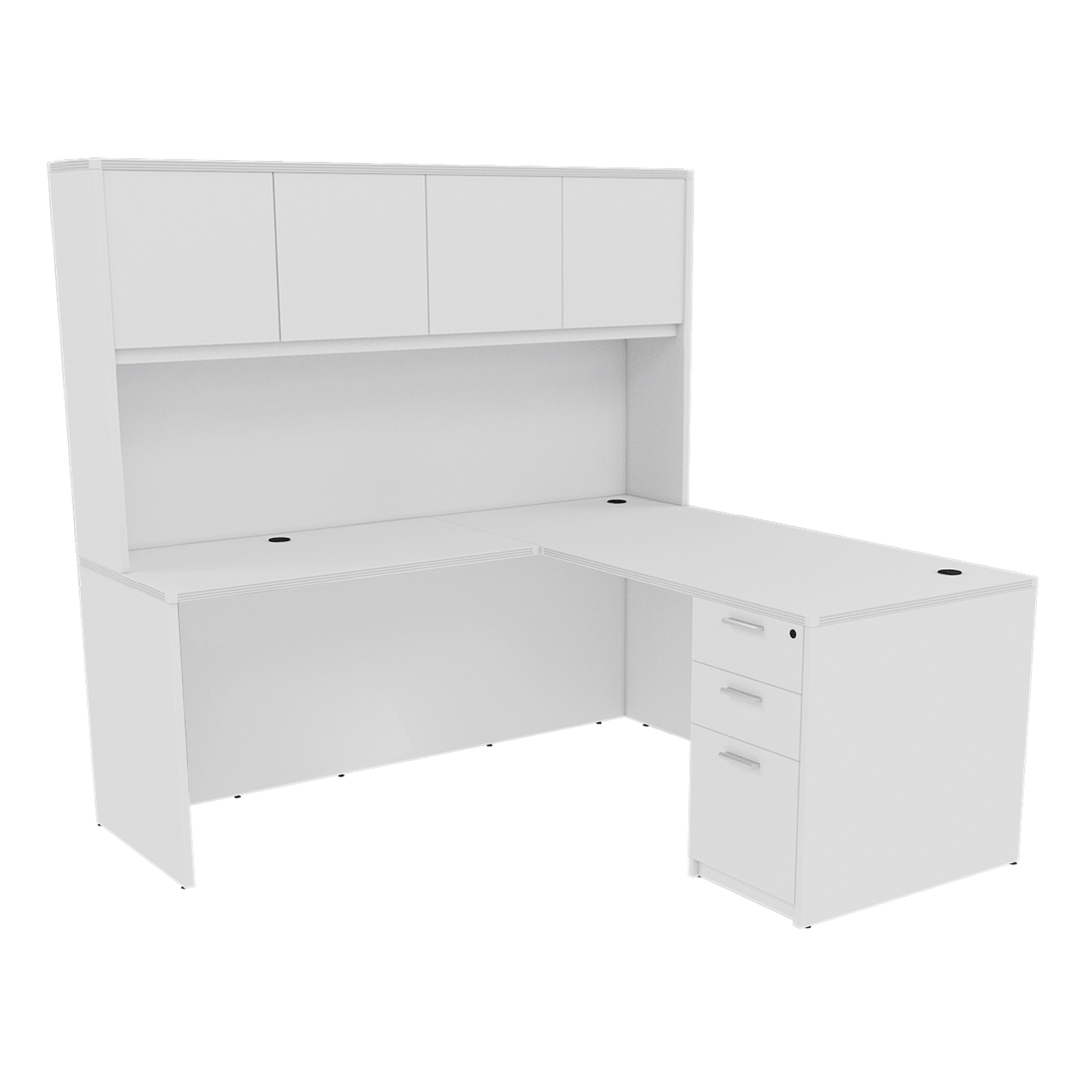 Kai Reversible L-Desk with Single Full Pedestal with 4 Door Wood Hutch (71x84)