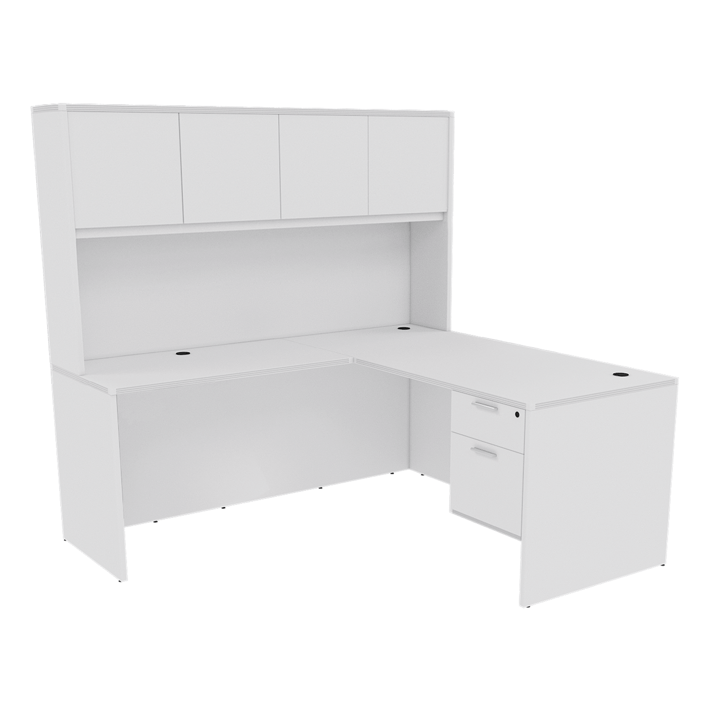 Kai Reversible L-Desk with Single Suspended Pedestal with 4 Door Wood Hutch (71x84)