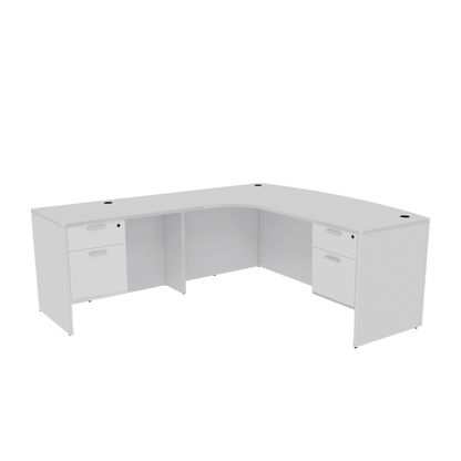 Left-Handed L Shaped Extended Bow Front Desk with Double Suspended Pedestals, 71" x 84"