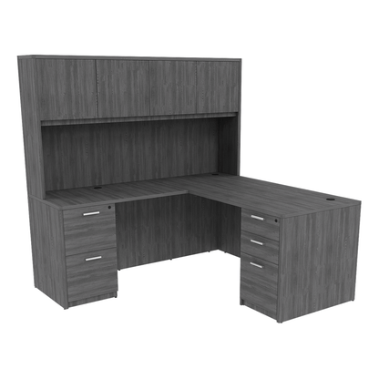 Kai Reversible L-Desk with Double Full Pedestals with 4 Door Wood Hutch (66x72)