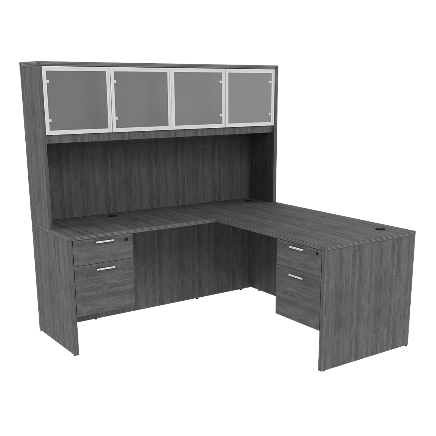 Kai Reversible L-Desk with Double Suspended Pedestals with 4 Door Glass Hutch (66x78)