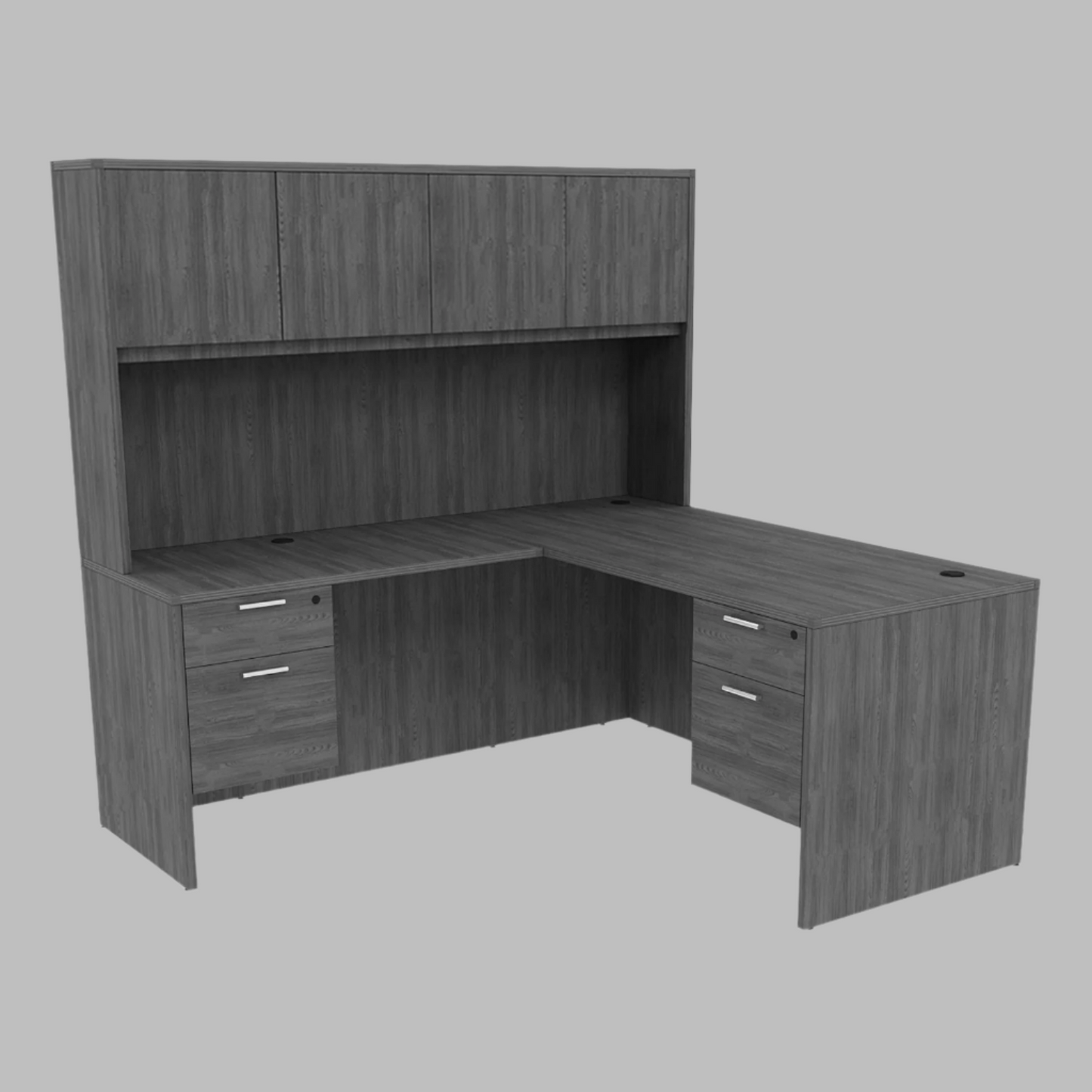 i5 Industries Kai Collection  Reversible L Shaped Desk with Double Suspended Pedestals with 4 Door Wood Hutch (71x84)