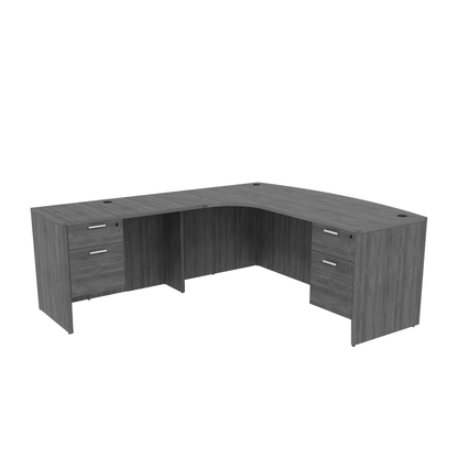 Left-Handed Extended Corner Bow Front L-Desk with Double Suspended Pedestals (71x90)