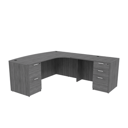 i5 Industries Kai Colection L Shaped Right-Handed Extended Bow Front Desk with Double Full Pedestals, 71″ x 90″