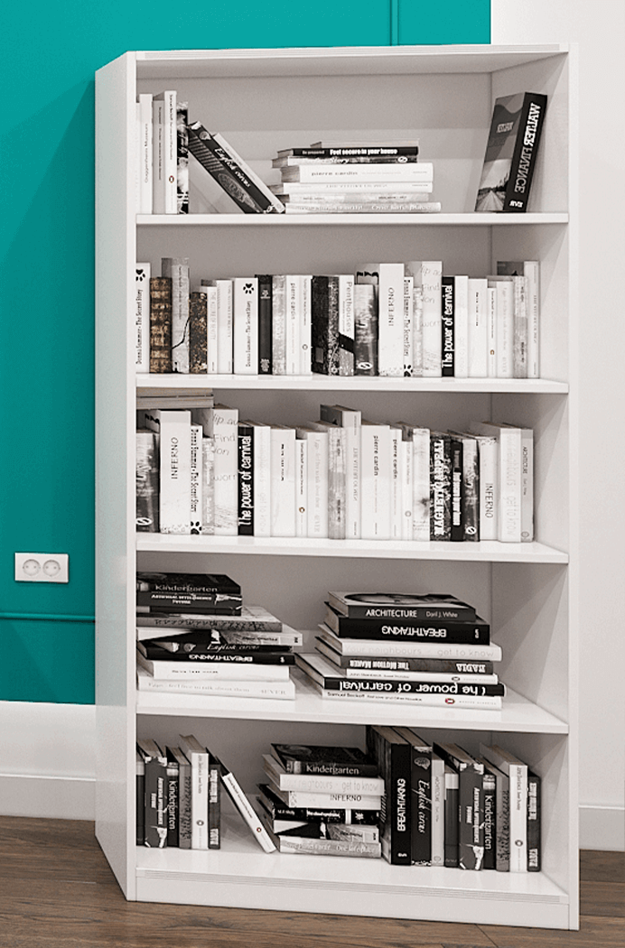 Kai Collection Matte White Bookcase with 4 Shelves