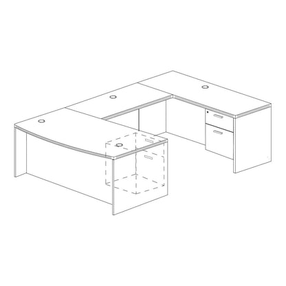i5 Industries Kai Collection U Shaped Bow Front Desk with Double Full Pedestals, 71″ x 102″