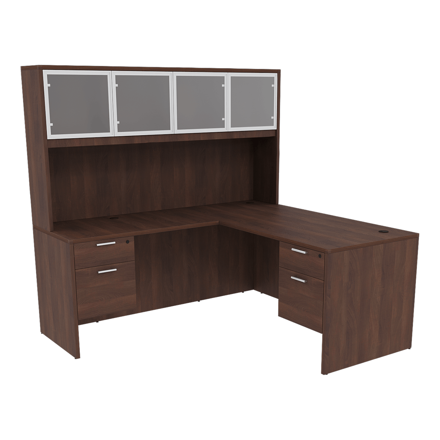 Kai Reversible L-Desk with Double Suspended Pedestals with 4 Door Glass Hutch (66x78)