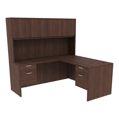 i5 Industries Kai Collection  Reversible L Shaped Desk with Double Suspended Pedestals with 4 Door Wood Hutch (71x84)