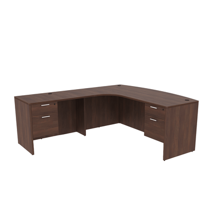 Left-Handed Extended Corner Bow Front L-Desk with Double Suspended Pedestals (71x90)