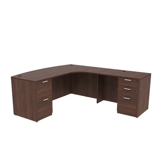 i5 Industries Kai Colection L Shaped Right-Handed Extended Bow Front Desk with Double Full Pedestals, 71″ x 90″